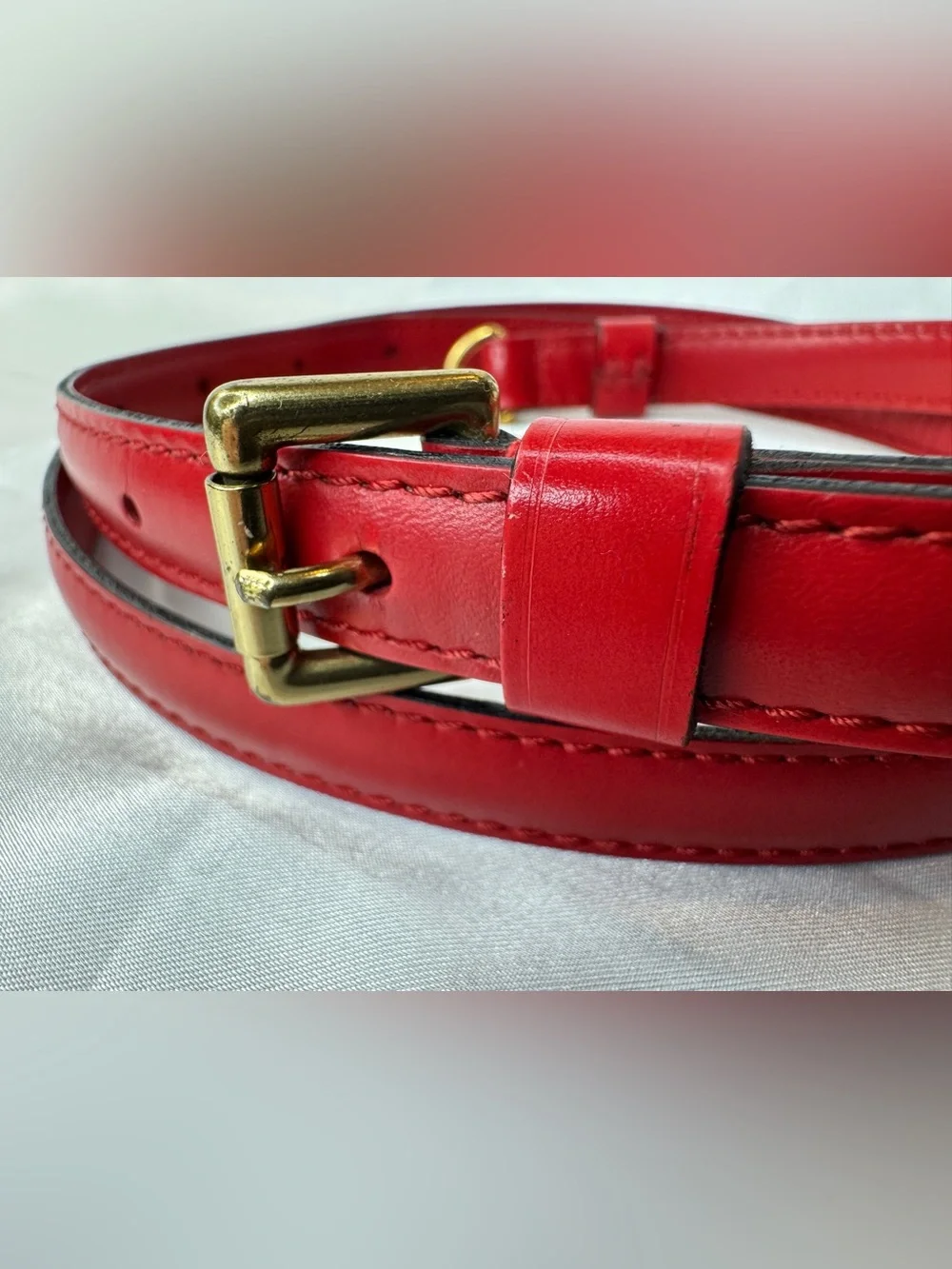 Louis Vuitton Red Leather Adjustable Strap with Gold Hardware